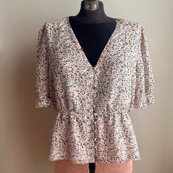Madewell Tops - Madewell 100% Silk Floral Peplum Blouse – Size L